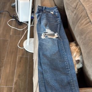 American Eagle Blue Straight Jeans with Distressed Details